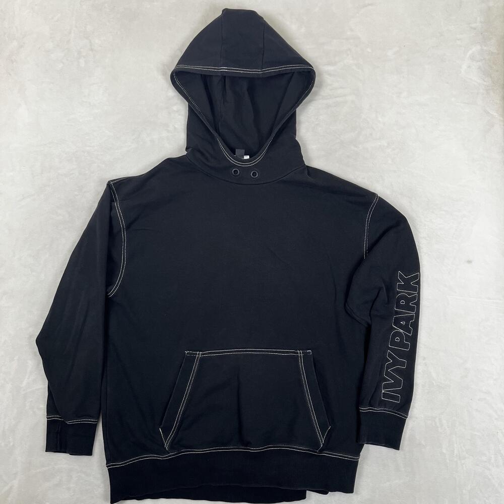 IVY PARK Hoodie Sweatshirt Womens L Black Pullover Logo Sleeve Contrast Stitch
